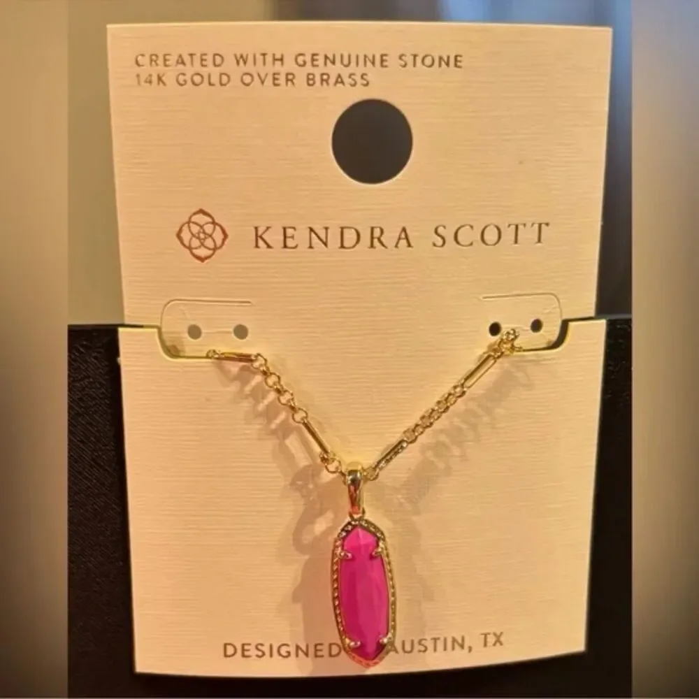 NWOT Kendra Scott Eva Magenta Frances Genuine Agate Pendant Necklace 14k Gold